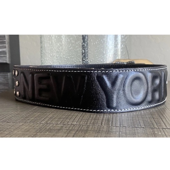 Betsey Johnson Studded Belt "NEW YORK" Black Leather Small - Picture 1 of 4